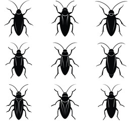 Cockroach vector shilhouette bundle Set Icon.