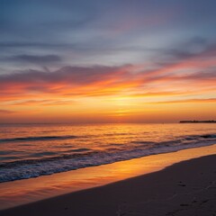 Obraz premium virginia beach beautiful sunset over the beach with waves and orange sky