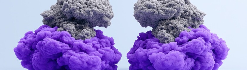 Purple and grey ink clouds, abstract art, studio background, design element