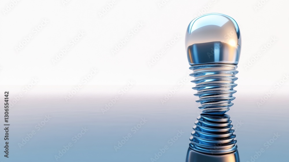 Poster high quality realistic 3d rendering of a dental implant showcasing detailed metallic texture and pol