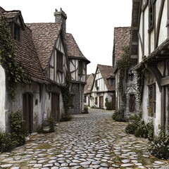 Fototapeta premium Aged Stone Medieval Village Street with Ivy Covered Buildings