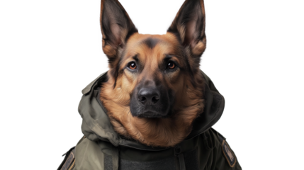 Dog in battle suit cute trendy isolated on a white background
