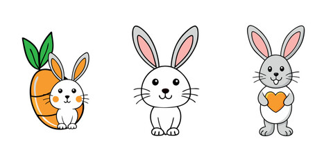 Fototapeta premium Easter day rabbits, easter bunny, cute rabbit, easter rabbit icon, fluffy bunny illustration design
