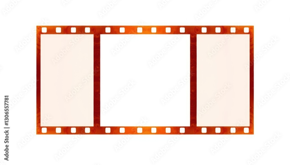 Poster film strip with three empty frames isolated on white background ready for creative touch