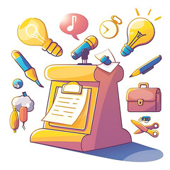 Hand-drawn doodle icons of various educational and school-related stationary items