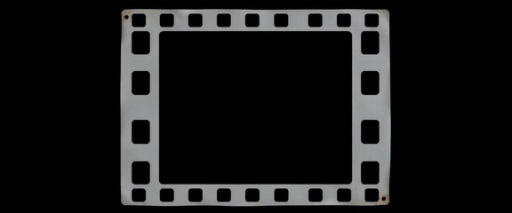 Silver rectangle frame resembling film strip with black background retro style visual storytelling concept