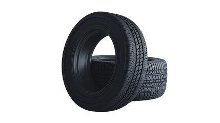  Two black tires stacked on top of each other against an isolated on white background 
