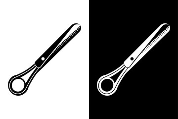 Minimalist Tweezers Silhouette Vector Icon – Black and White Background.