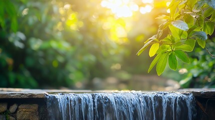 Fototapeta premium Small Waterfall in Lush Green Tropical Setting