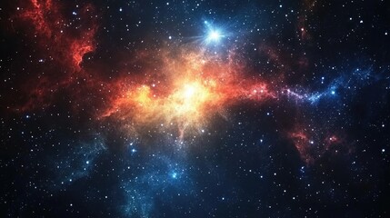 Fototapeta premium Fiery cosmic explosion with bright glowing galaxies and nebulae