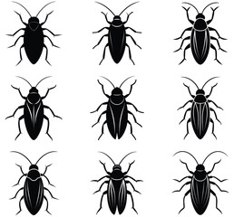 Cockroach vector shilhouette bundle Set Icon.