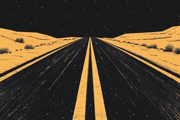 Desert highway at night under a starlit sky