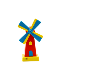 Colorful Plastic Windmill Toy on a White Background for Creative Play, Educational Use, and Imaginative Scenarios