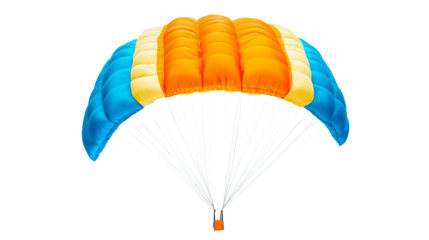 Colorful parachute with blue and orange segments isolated on a white background