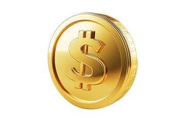 Golden coin with a dollar sign on Transparent PNG format Background.