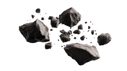 Asteroids swarm of boulders or stone meteorite isolated on a white background