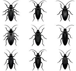 Cockroach vector shilhouette bundle Set Icon.