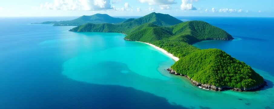 Aerial view of Chuuk Islands with crystal clear blue waters and lush tropical forests, landscape, clear water
