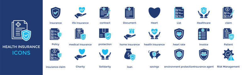 Obraz premium health insurance icon set. with icon health insurance, insurance, life insurance, contract, Document