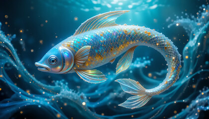 Enchanted Glittering Pisces in a Starlit Ocean
