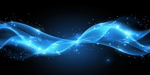 Obraz premium Abstract Blue Energy Flow Background, Wavy Shape with Shining Particles and a Technological Feel.