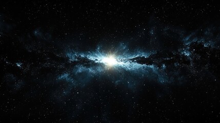 A single bright star shines in the center of a dark cosmic sky surrounded by endless space The simplicity of the deep black void contrasted 