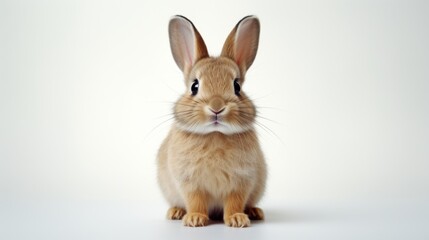 Fototapeta premium Close-up of a cute rabbit with big, curious eyes, captured with clarity and precision, set against a white background for easy integration into designs