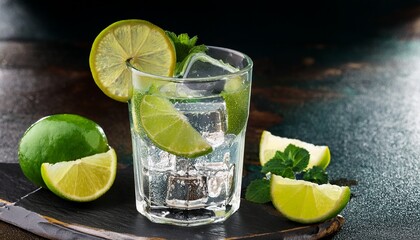  Cin and tonic cocktail with lime and ice beverage drink refreshment
