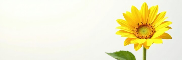 Naklejka premium A solitary yellow sunflower on a crisp white background, garden flowers, golden blooms, floral arrangements