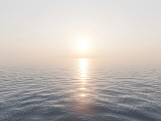 Obraz premium Serene Sunset Over Calm Ocean Waters Peaceful Minimalist Seascape
