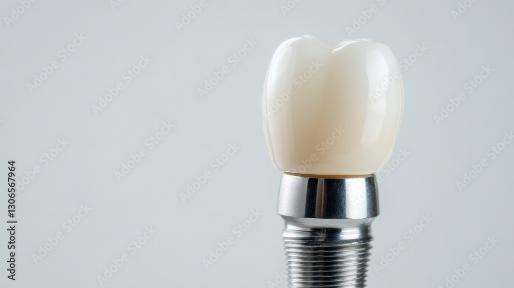 Aufkleber High quality dental implant showcasing metal texture and smooth design on a plain background with space for additional text Generative AI