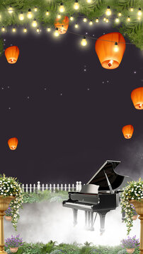 Indian Wedding Reception Invitation vintage design with lanterns piano grass fence, sangeet, roka, haldi, engagement, cocktail invite, shaadi card