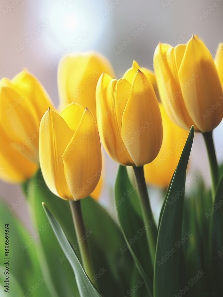Poster bright yellow tulips bloom gracefully in a lovely arrangement on a spring day generative ai