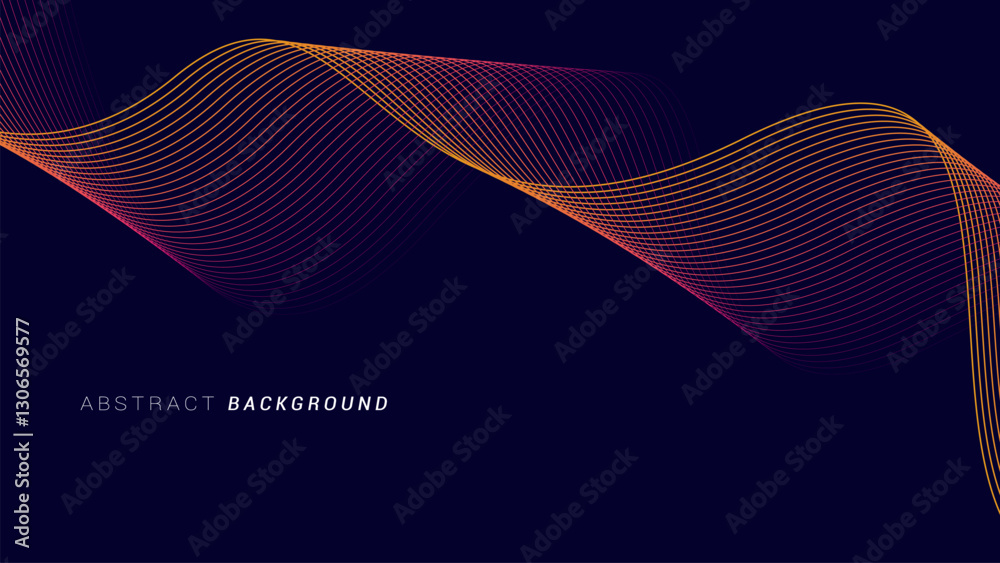 Wall mural abstract glowing wave lines on dark blue background. dynamic wave pattern. futuristic technology con
