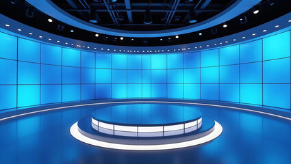 Room Studio, Backdrop For TV Shows .TV On Wall.3D Virtual News Studio Background, 3d illustration