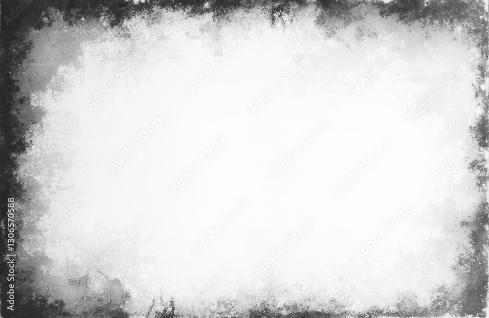 Poster Grunge dirty photocopy gray paper texture with dark edges frame. Blank sheet material sample with black textured pattern surface. Toner copy space for stationery, office, dark object design template