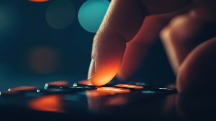 A person is pressing a button with their fingertip