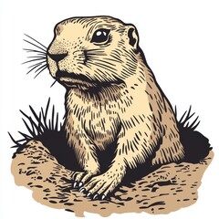 Fototapeta premium Prairie Dog in Burrow, Wildlife Illustration