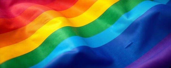 Close-up of vector rainbow flag with vibrant colors, gay, rights