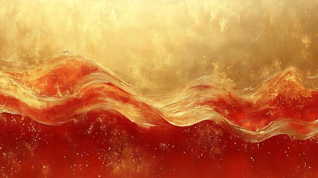 Flowing fiery liquid abstract in motion against a gold and orange blurred backdrop