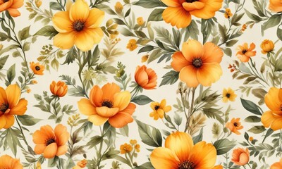 Hand-painted watercolor flowers in shades of yellow and orange, bright, birthday, floral