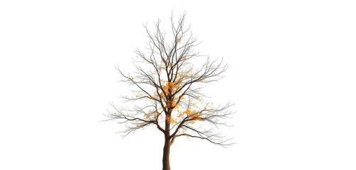 Obraz premium Lone deciduous tree, stark branches against pure white, outdoor, photography