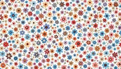 Fototapeta premium Colorful floral pattern, dense wildflower arrangement, vintage botanical illustration style
