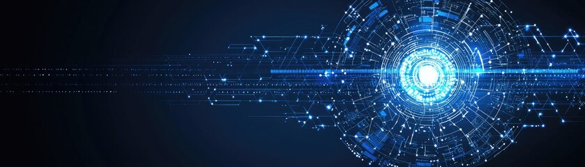 Digital data flow, glowing sphere, network connection, futuristic tech background; website banner