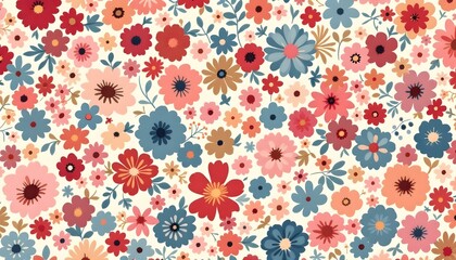 Colorful floral pattern, dense wildflower arrangement, vintage botanical illustration style