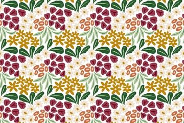 Seamless Hand-Drawn Floral Pattern with Colorful Flowers