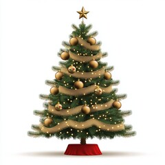 Christmas tree decorated with burlap and gold ornaments