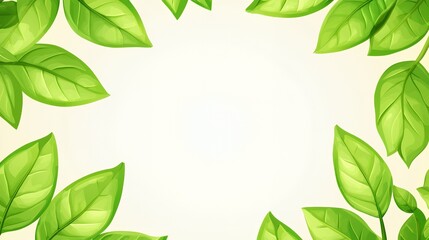 Green Leaves Frame on White Background