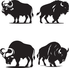 Silhouette Illustrations of Buffalo and Bison