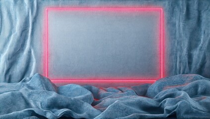 Light denim chamber, empty wall, bright red glow, 3D.
